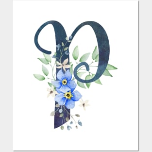 Floral Monogram P Wild Blue Flowers Posters and Art